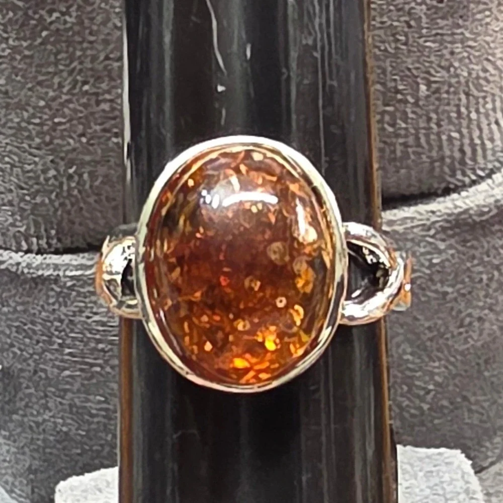 New Brown Sparkly Cabochon SilverTone Statement Ring Plus‎ Size 10 Brown Stone